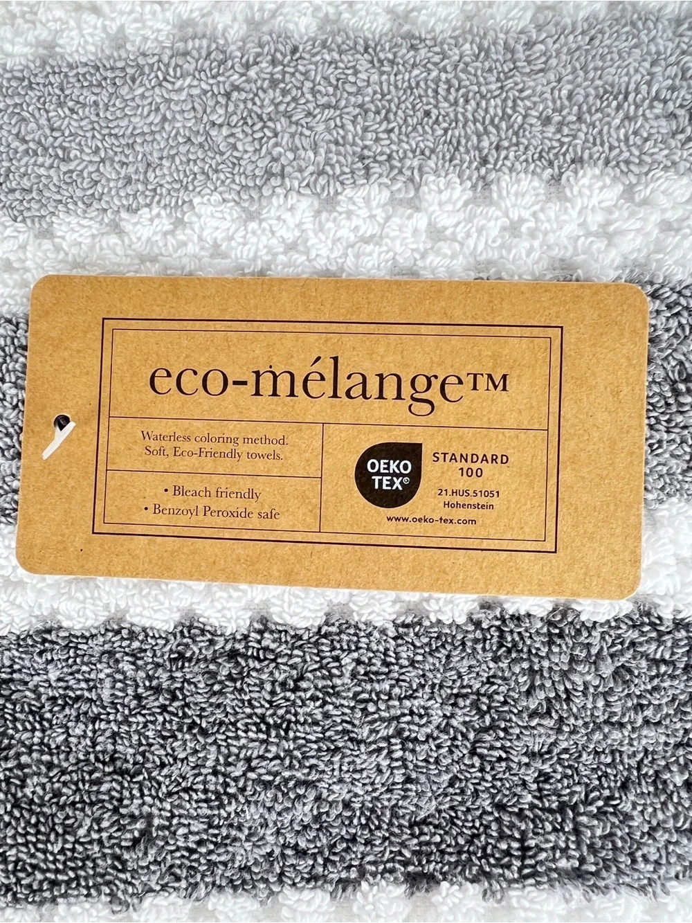 Eco Melange Bath Towels Gray White Striped Soft Plush 100% Cotton 3 Pc NEW